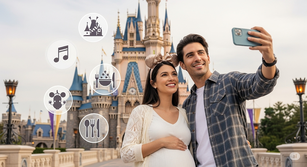 ディズニーランドを楽しむ妊婦の様子