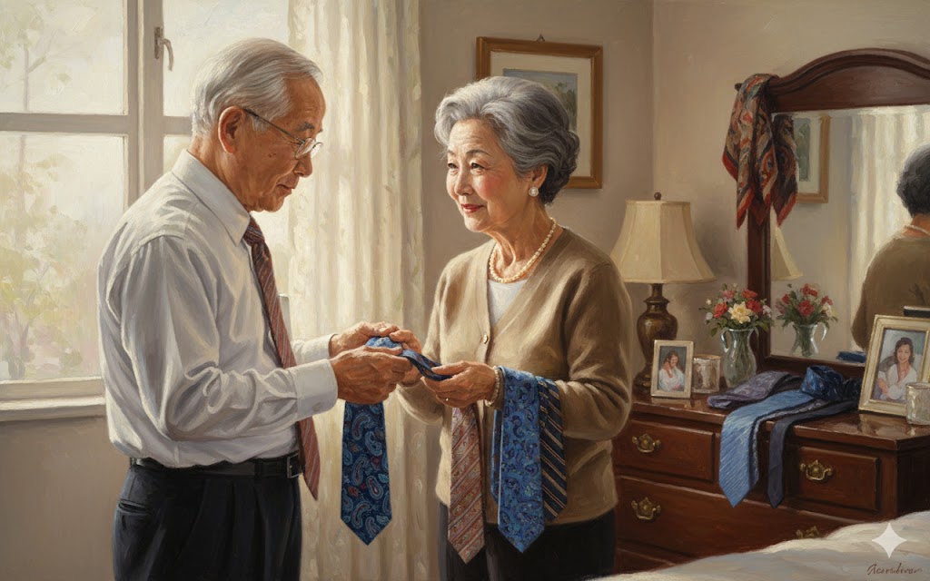 家族や奥さんの素顔とネクタイを選ぶ夫婦の絆